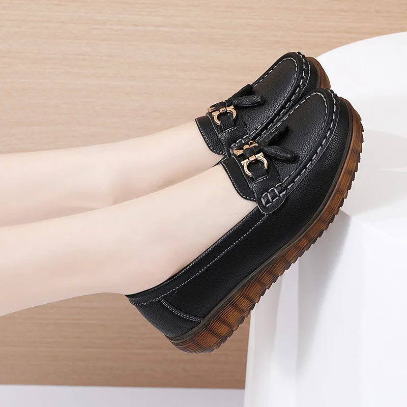 Genuine Leather Women's Soft Sole Comfortable Flat Casual Shoes