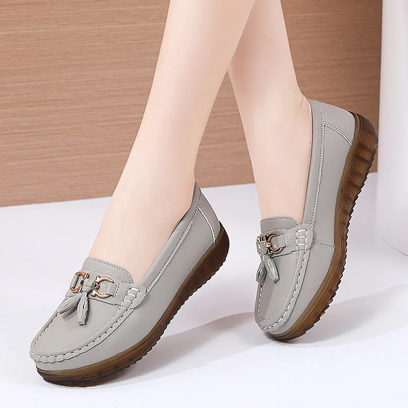 Genuine Leather Women's Soft Sole Comfortable Flat Casual Shoes