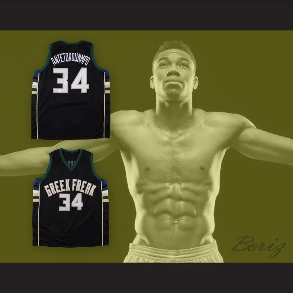 Giannis Antetokounmpo 34 Greek Freak Black Basketball Jersey 1