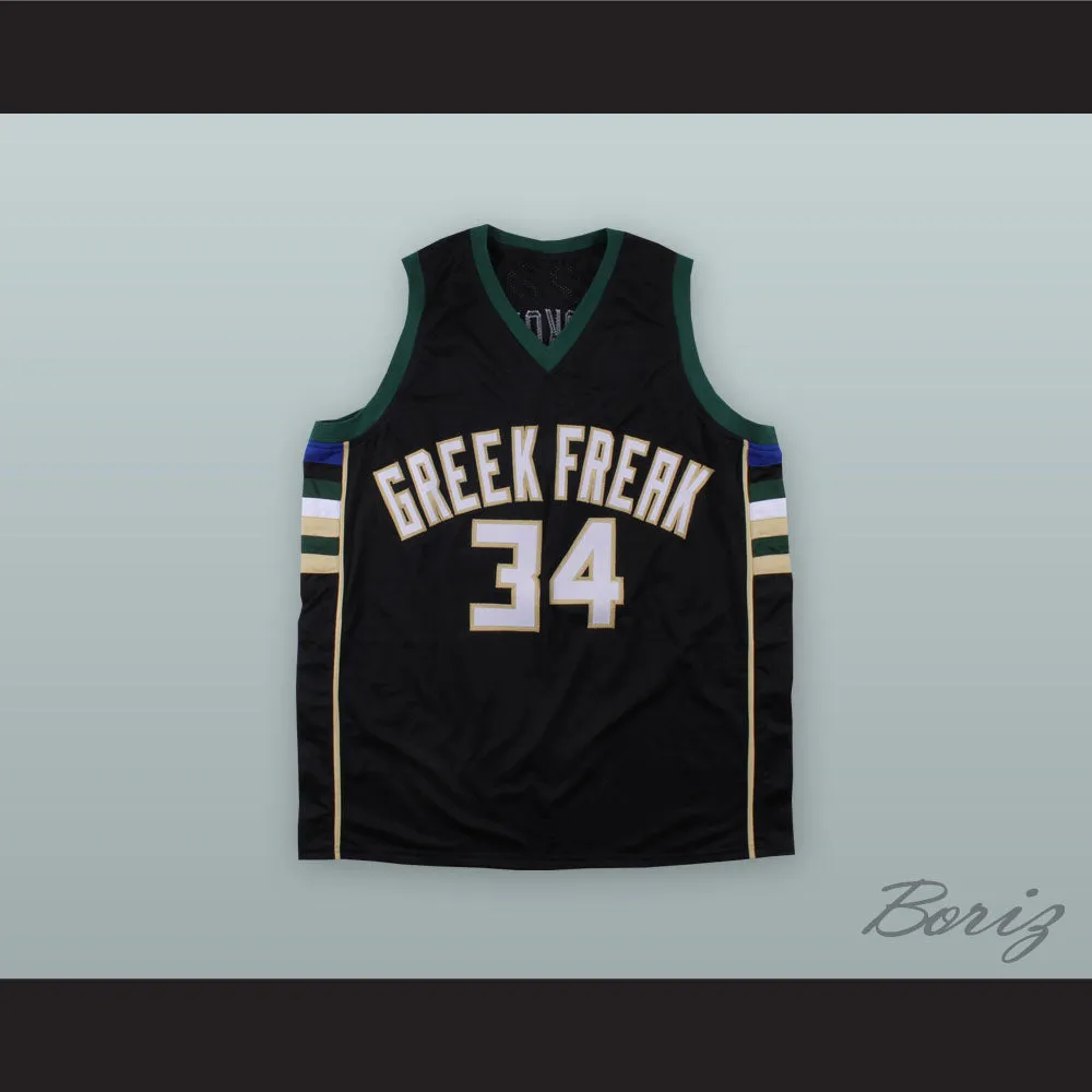 Giannis Antetokounmpo 34 Greek Freak Black Basketball Jersey 1