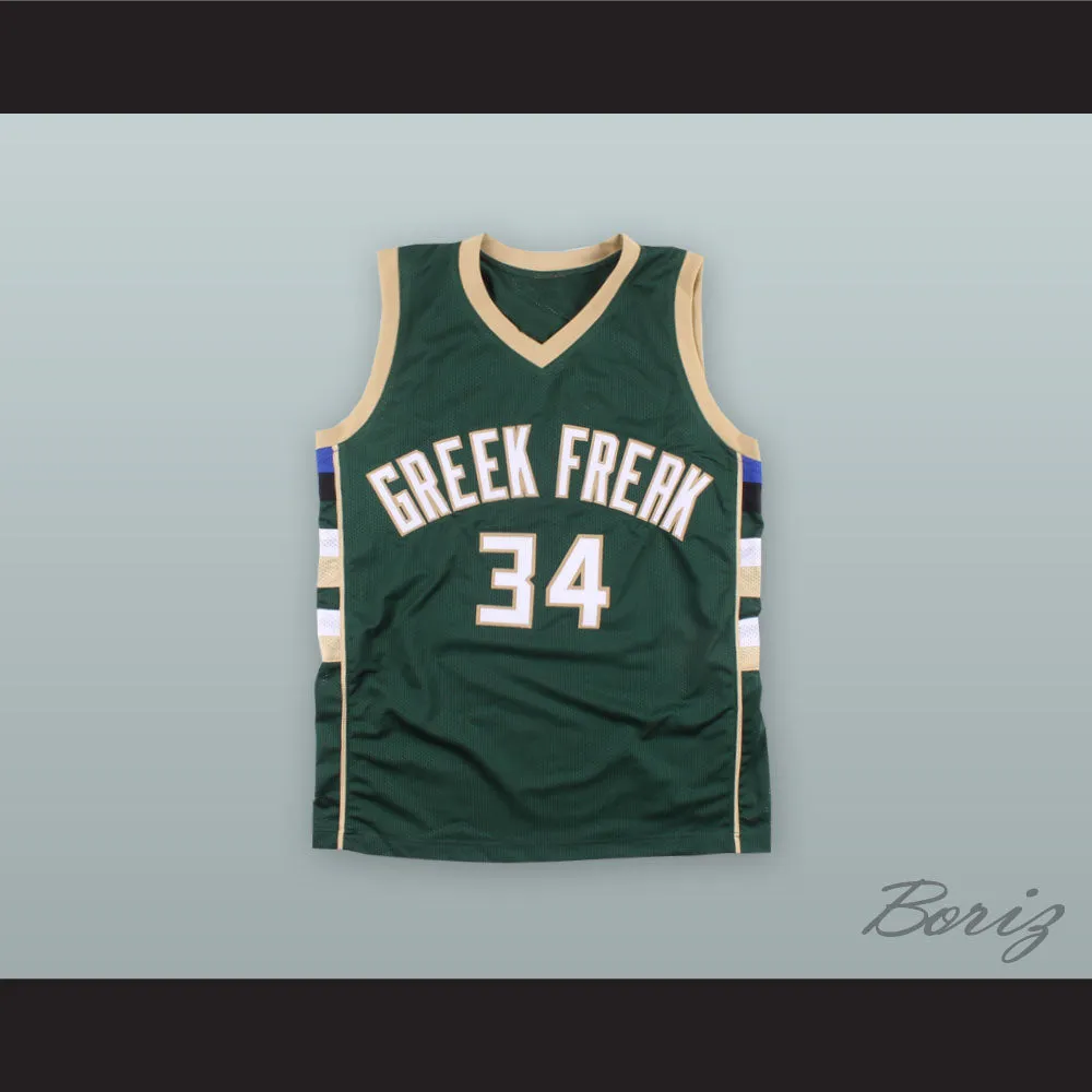 Giannis Antetokounmpo 34 Greek Freak Green Basketball Jersey