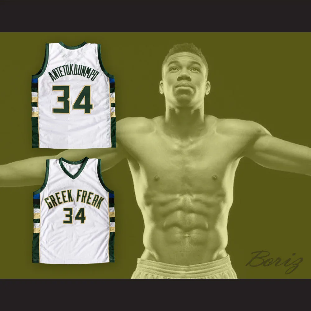 Giannis Antetokounmpo 34 Greek Freak White Basketball Jersey