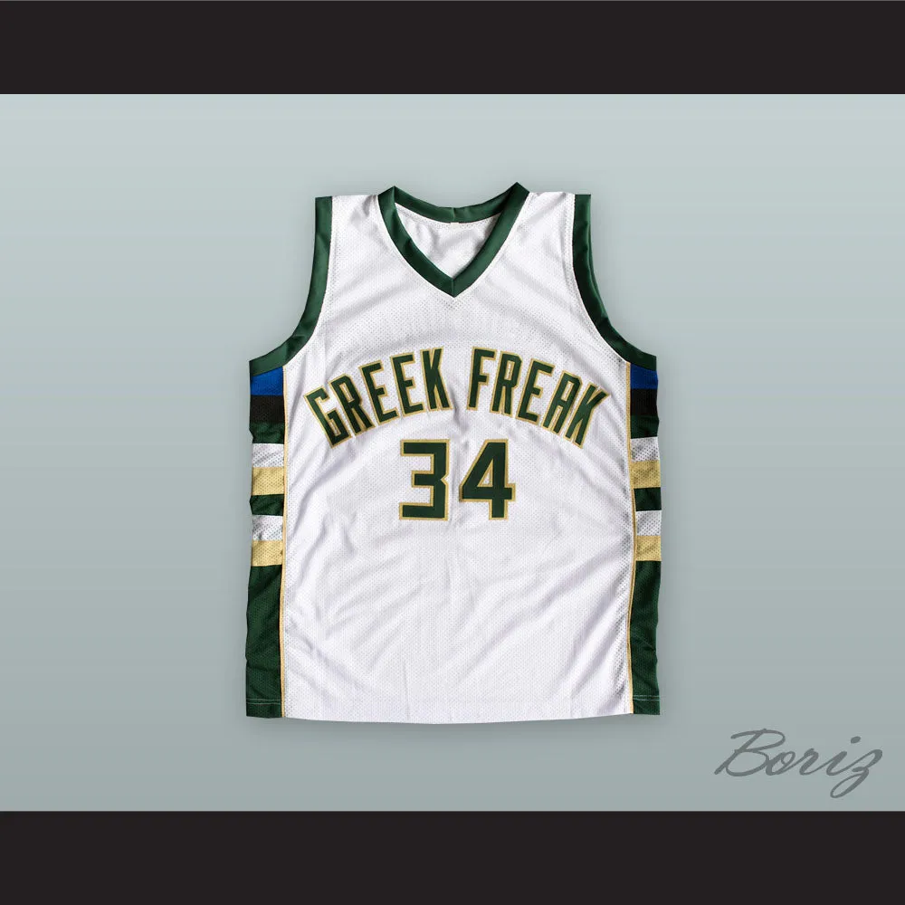 Giannis Antetokounmpo 34 Greek Freak White Basketball Jersey