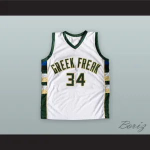 Giannis Antetokounmpo 34 Greek Freak White Basketball Jersey