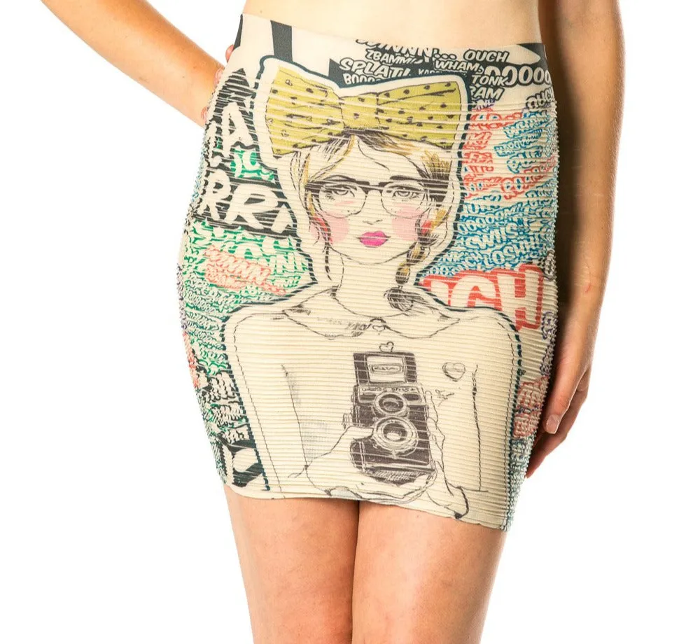 Girl With A Camera Printed Fitted Skirt