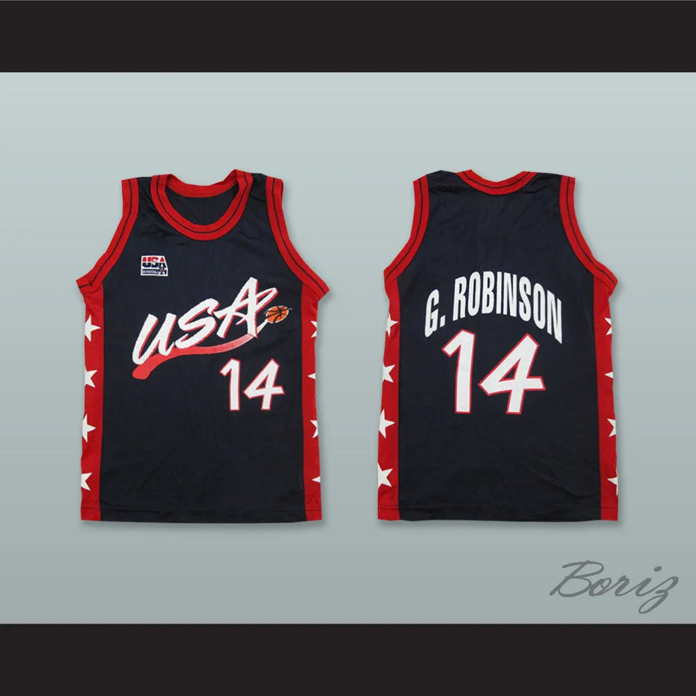 Glenn Robinson 14 USA Navy Blue Basketball Jersey