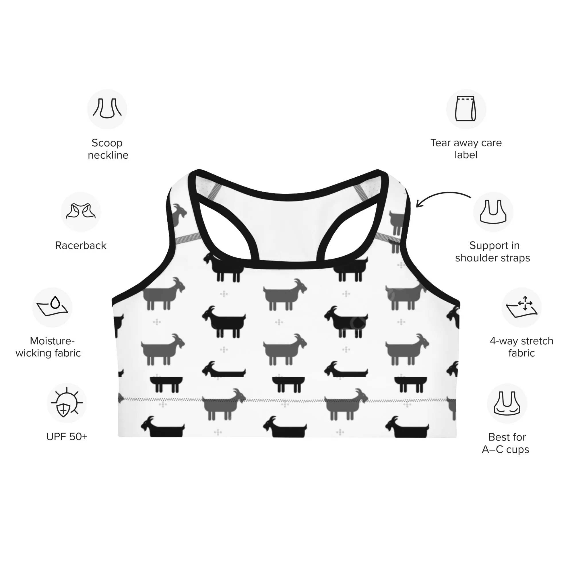 Goat Print Sports Bra – Stylish, Supportive & Comfortable