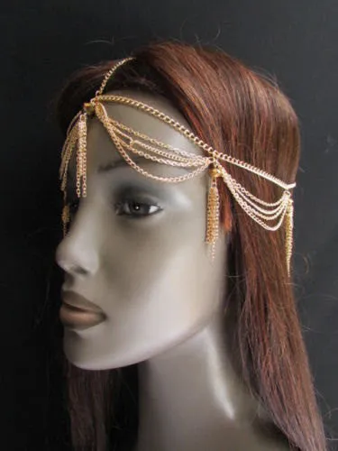 Gold Metal Head Chain Egyption Style Lightweight Beads
