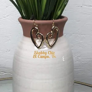 Gold Open Heart Dangle Earrings