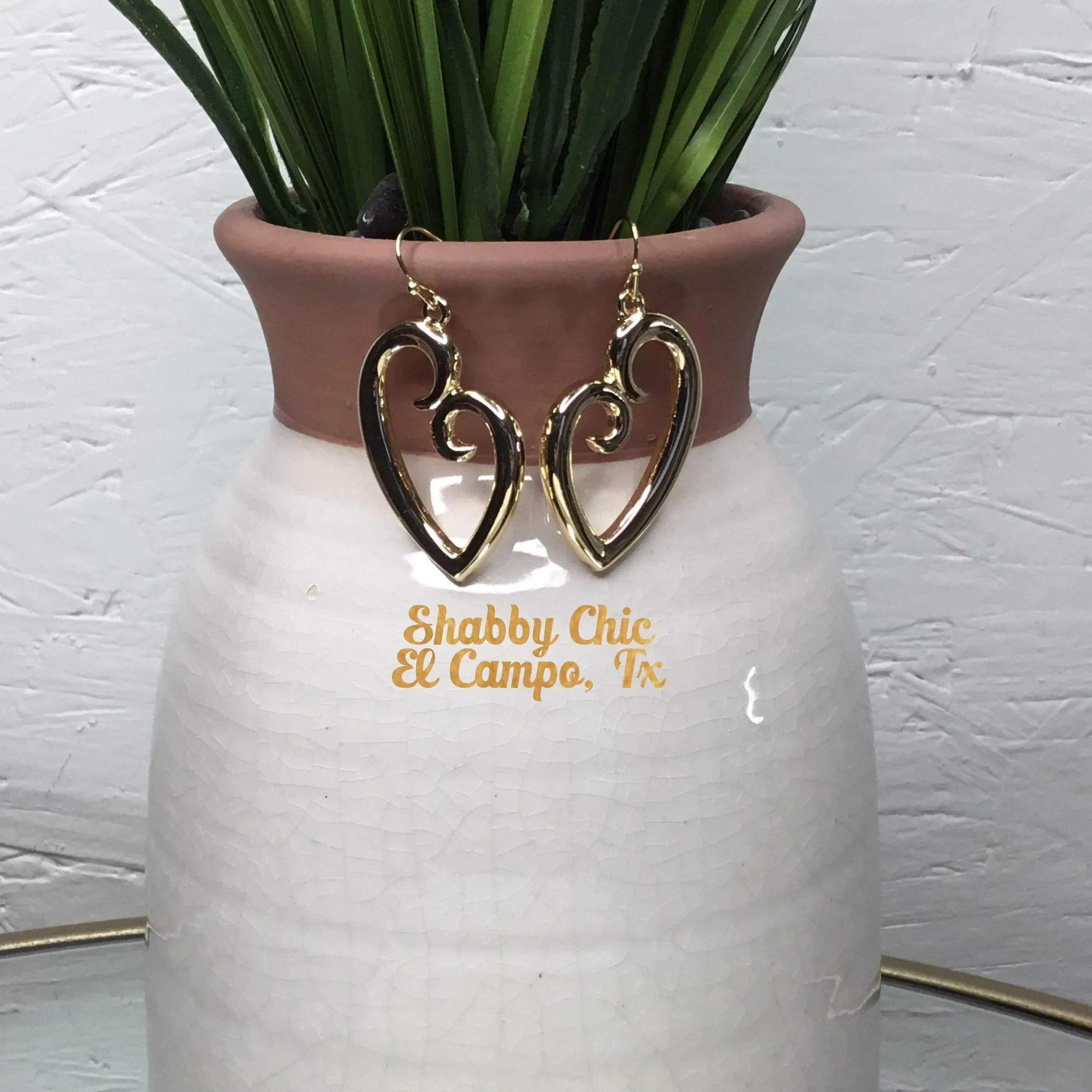 Gold Open Heart Dangle Earrings