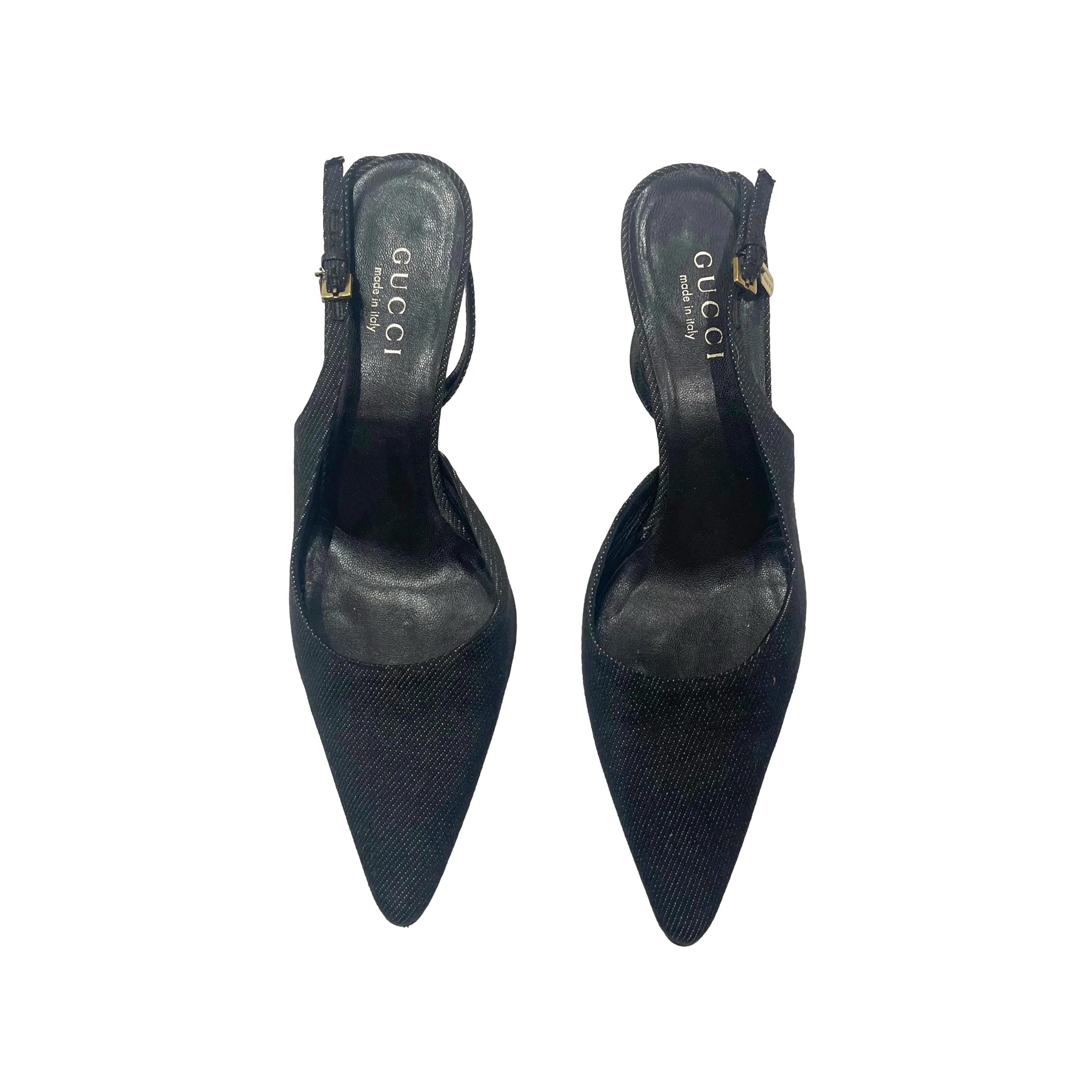 Gucci Black Denim Dog Tag Heels