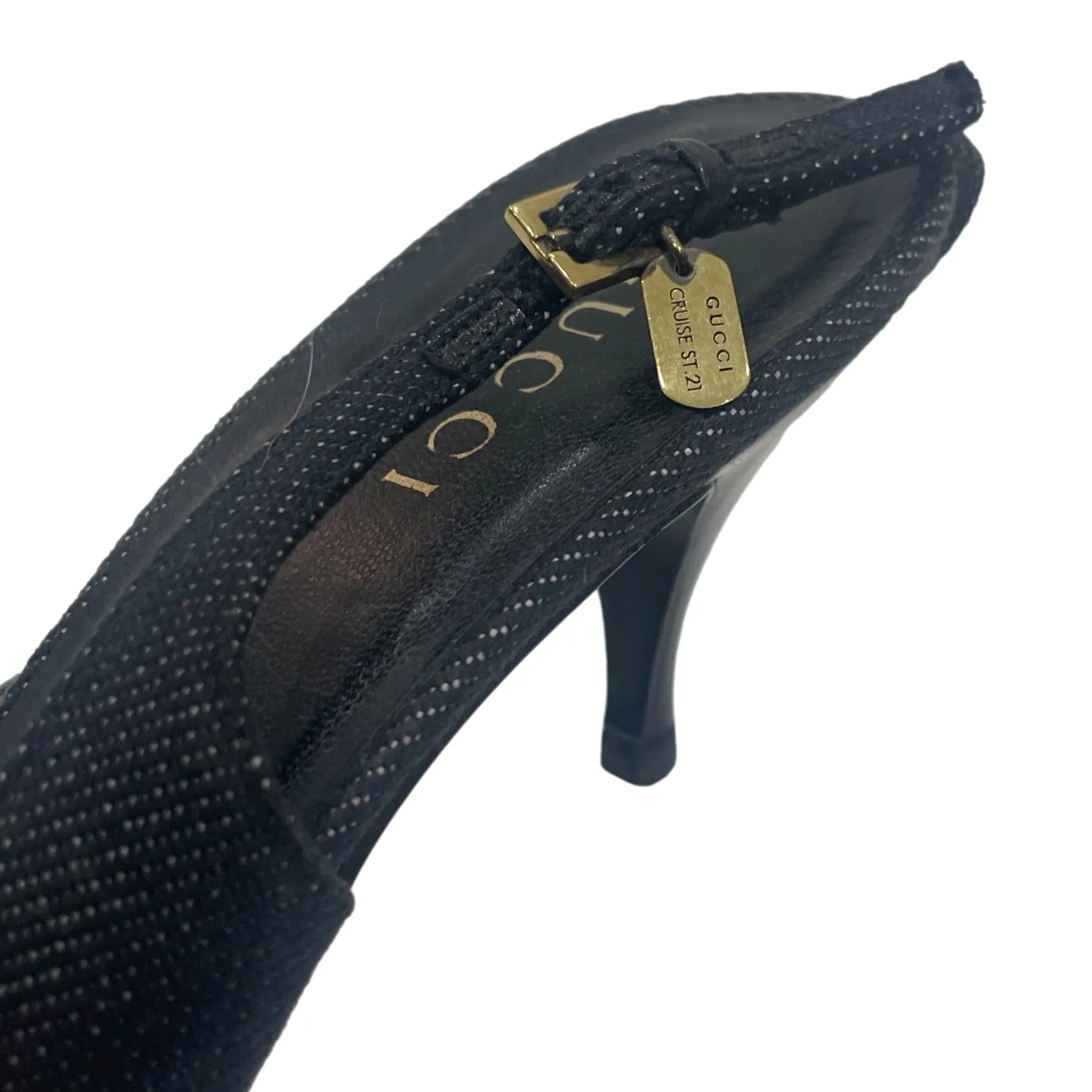 Gucci Black Denim Dog Tag Heels