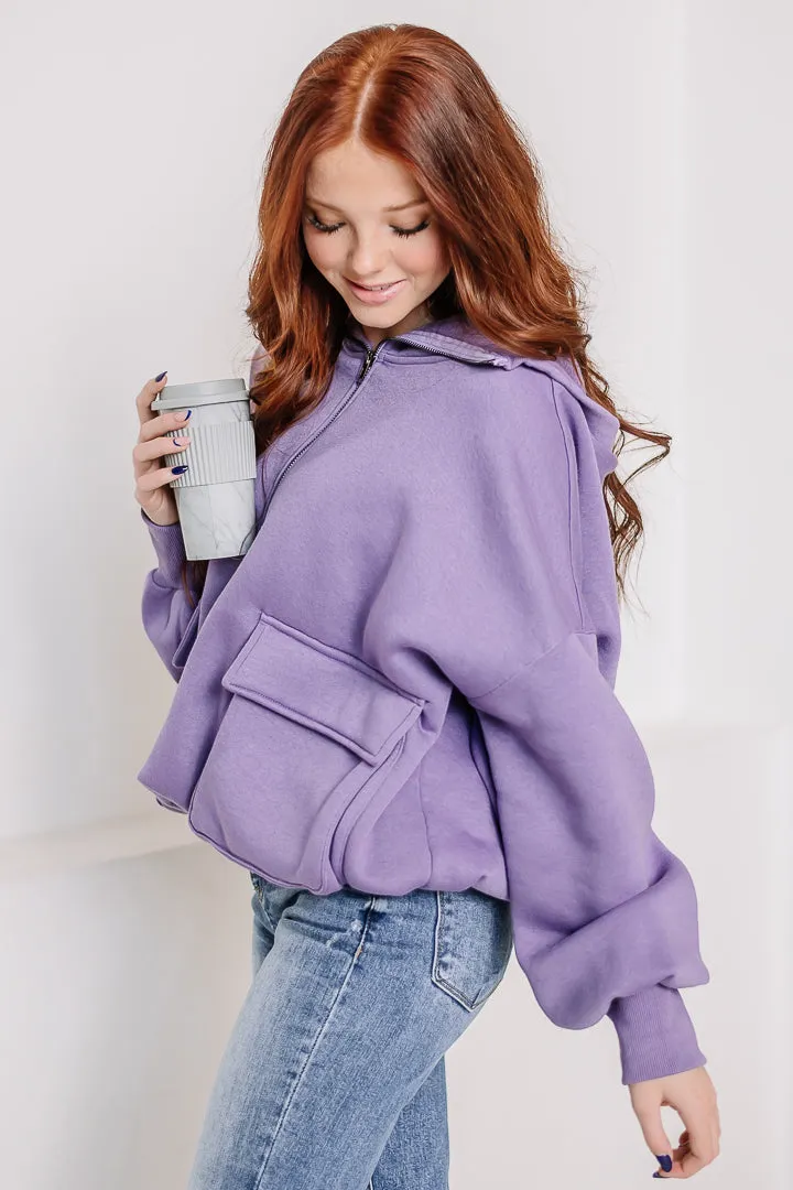 Half Zip Fleece Lined Hoodie | Periwinkle