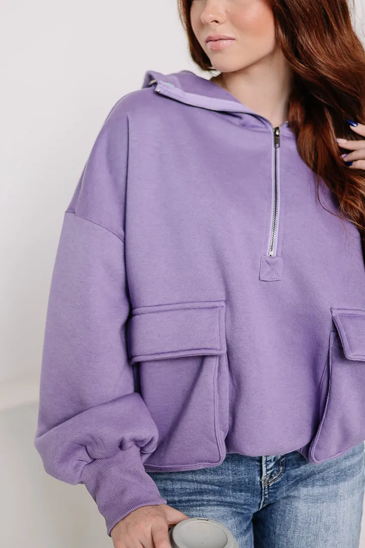 Half Zip Fleece Lined Hoodie | Periwinkle
