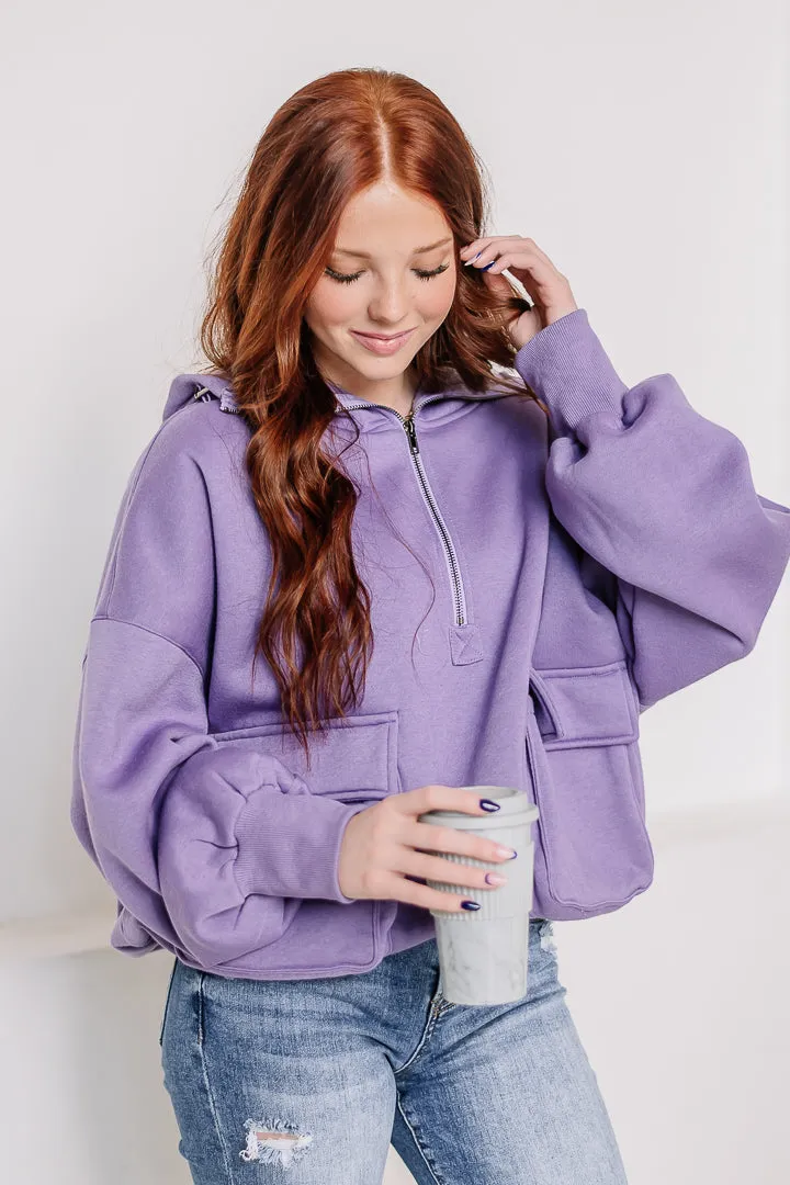 Half Zip Fleece Lined Hoodie | Periwinkle