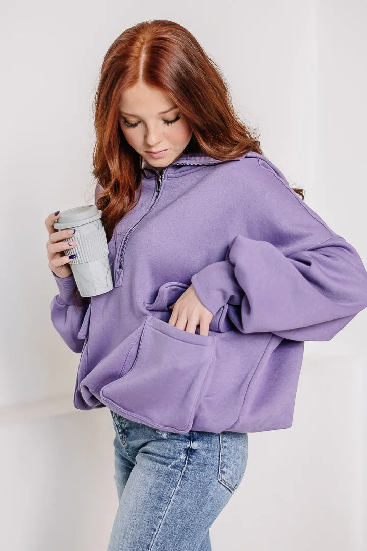 Half Zip Fleece Lined Hoodie | Periwinkle