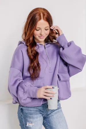 Half Zip Fleece Lined Hoodie | Periwinkle