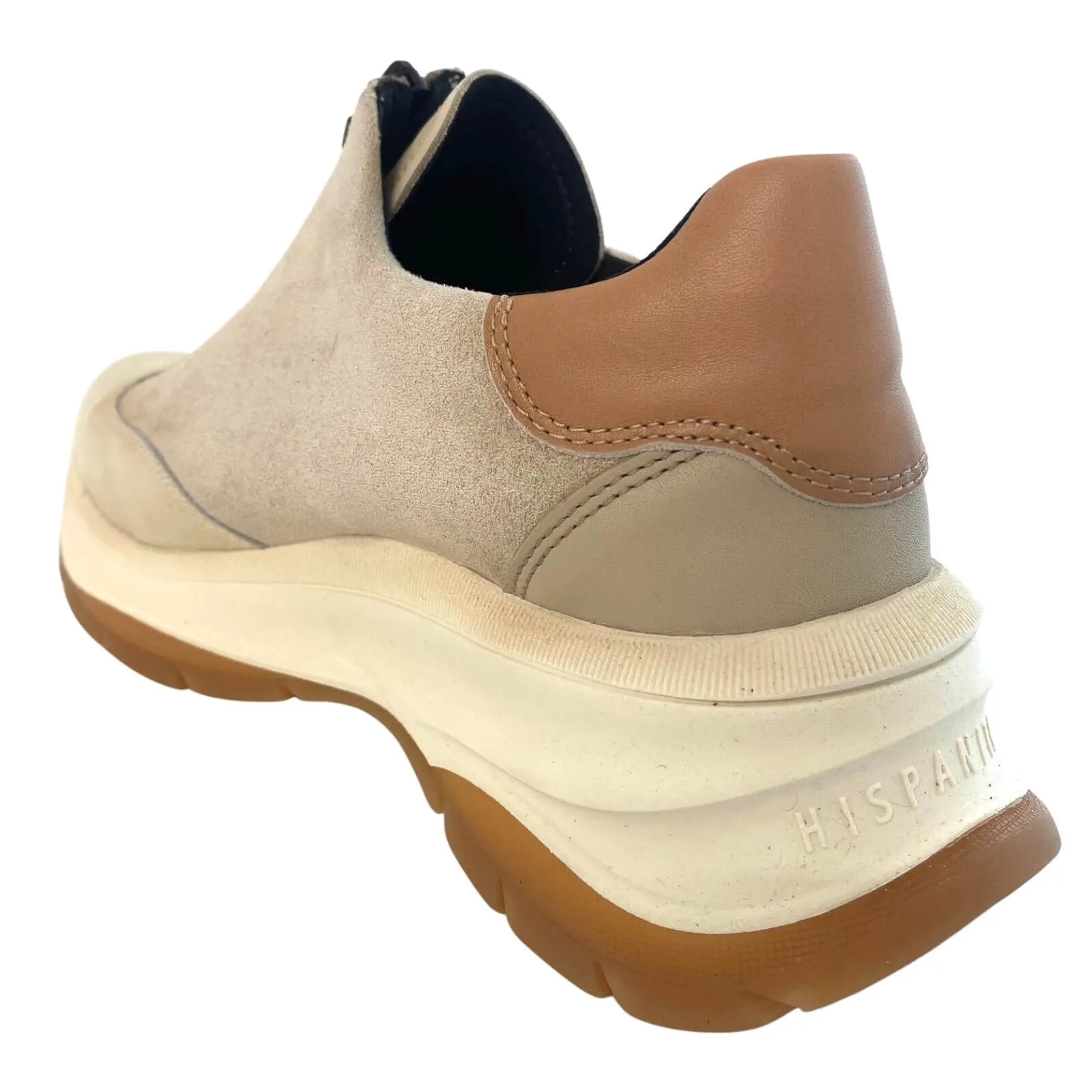 Hispanitas Cream Leather Classic Front Zip Sneakers