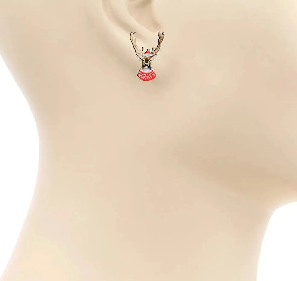 Holly Jolly Santa Wooden Holiday Stud Earrings Set