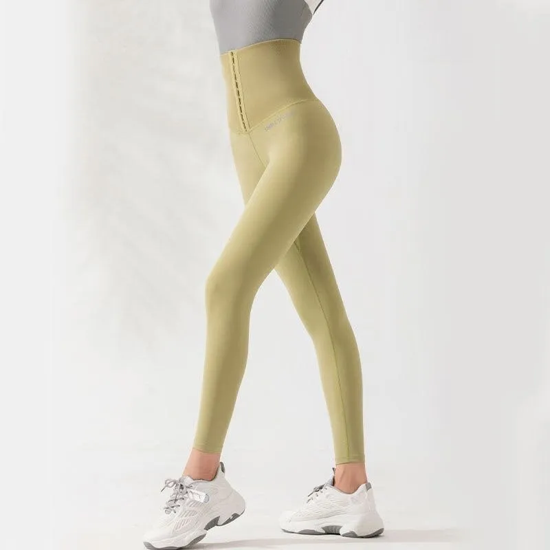 INSTOCK-High-waisted breasted tummy control fitness pants for
