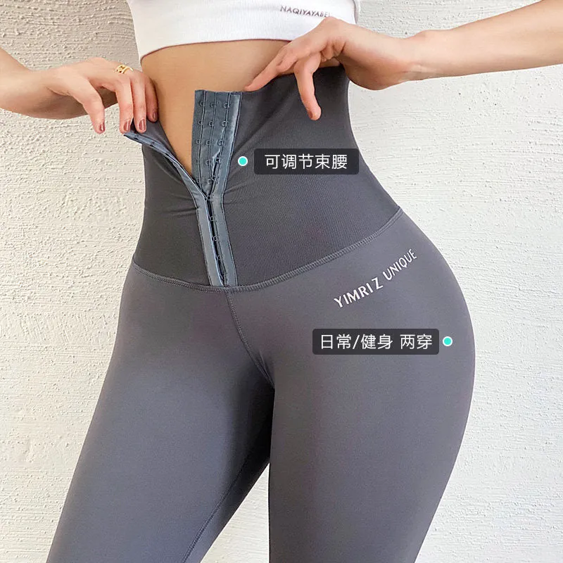 INSTOCK-High-waisted breasted tummy control fitness pants for