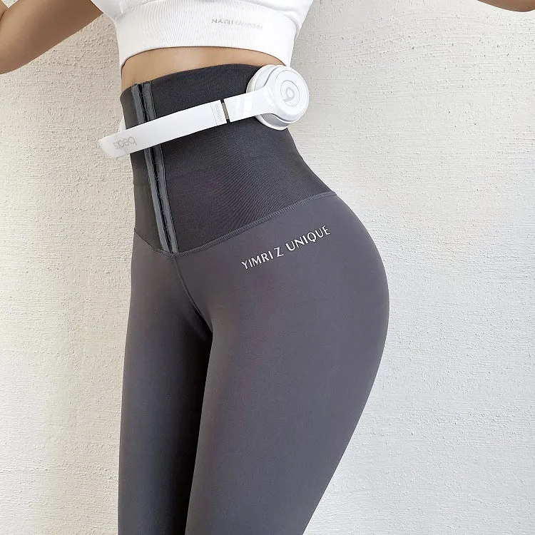 INSTOCK-High-waisted breasted tummy control fitness pants for
