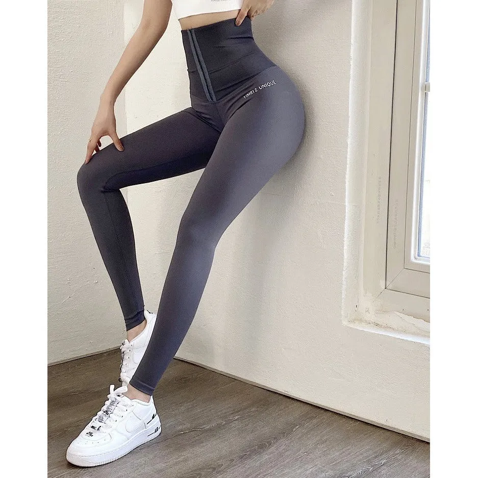 INSTOCK-High-waisted breasted tummy control fitness pants for