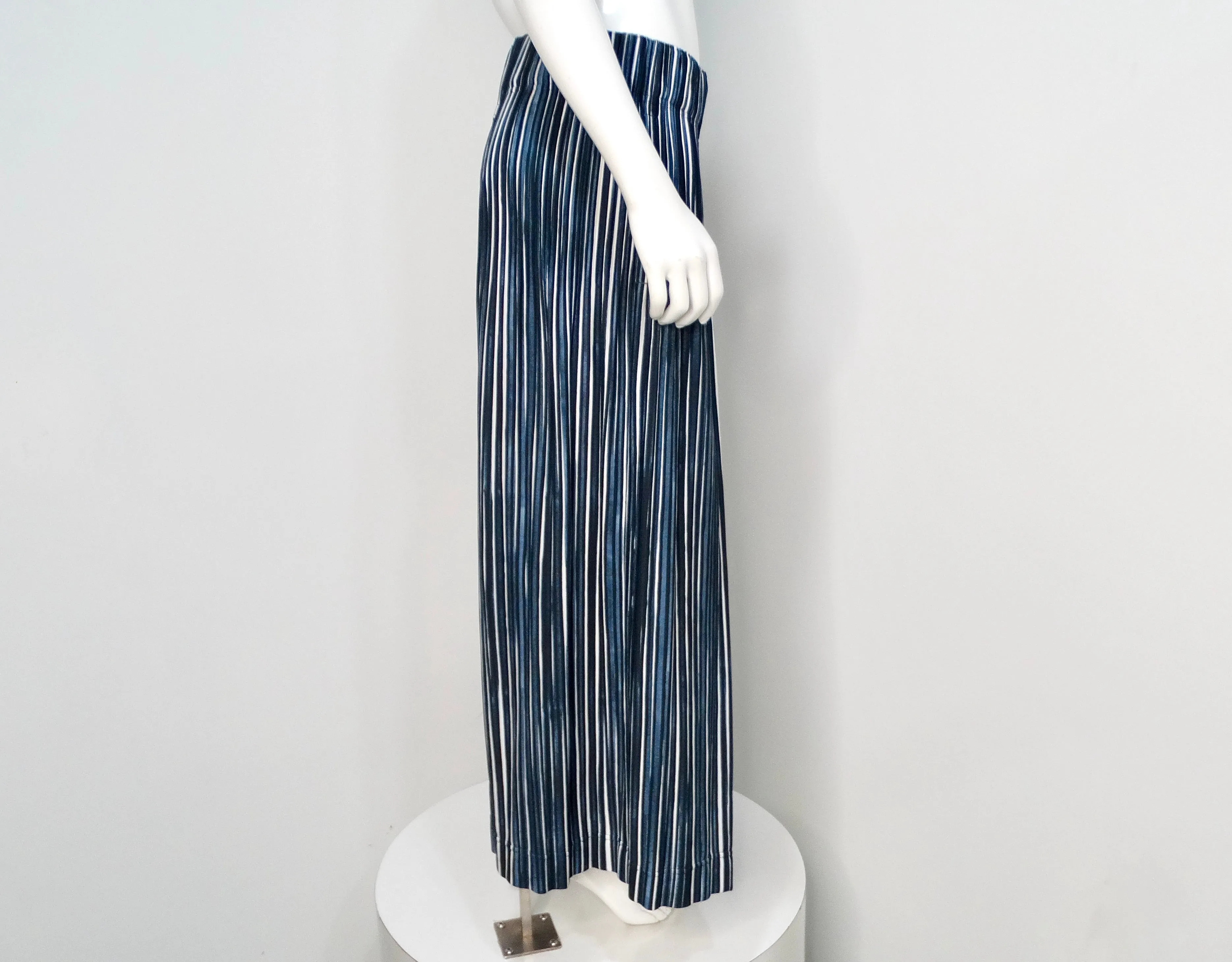 Issey Miyake 1980s Homme Plisse Navy Striped Wide-Leg Pants