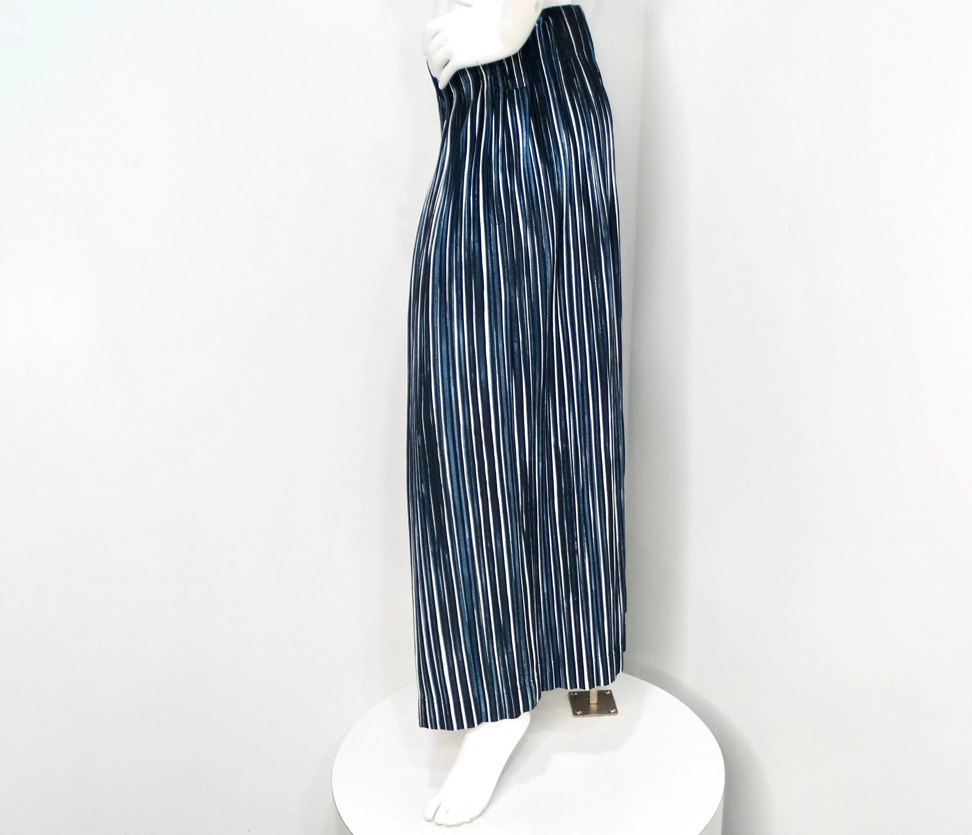 Issey Miyake 1980s Homme Plisse Navy Striped Wide-Leg Pants