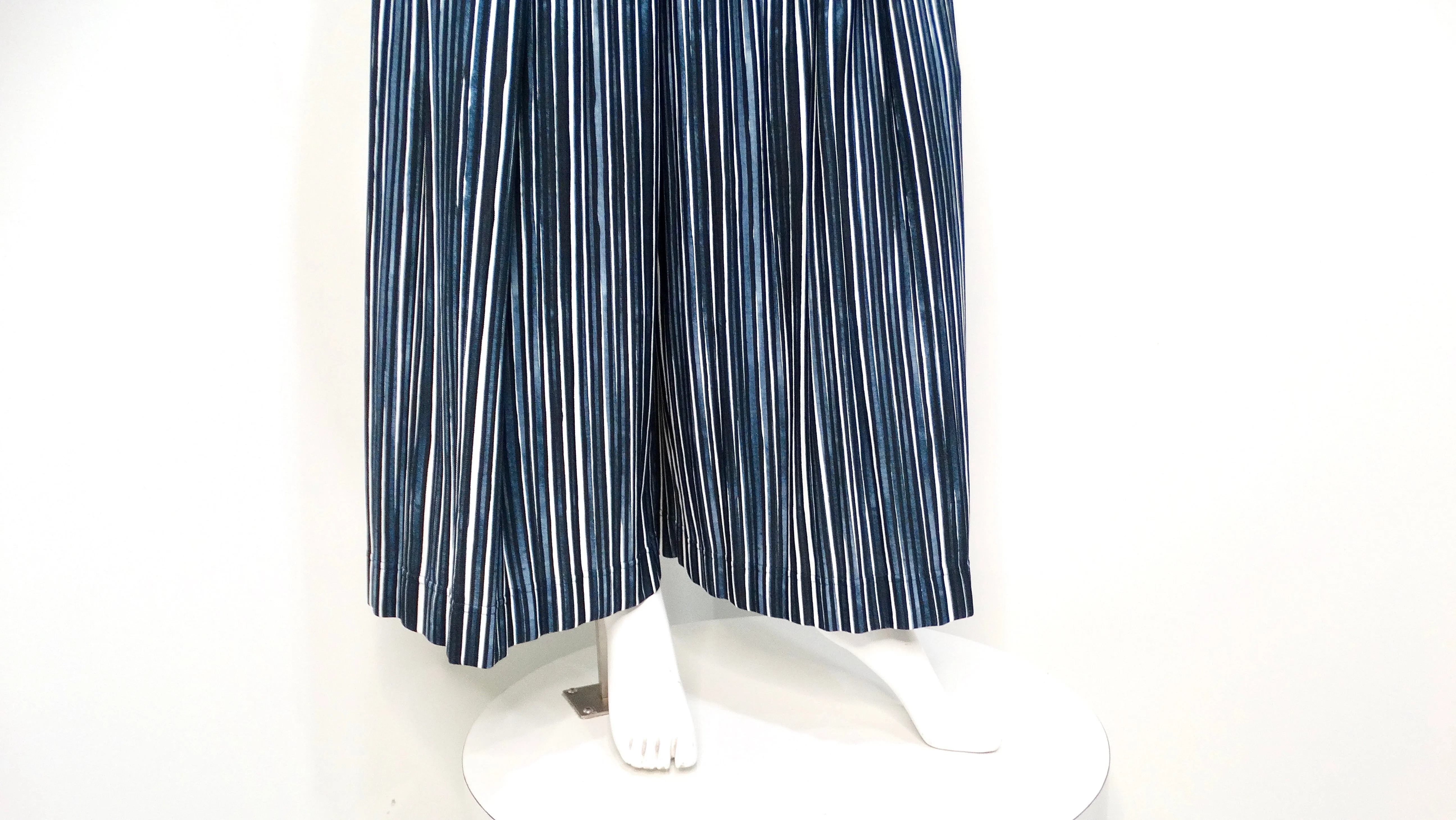 Issey Miyake 1980s Homme Plisse Navy Striped Wide-Leg Pants