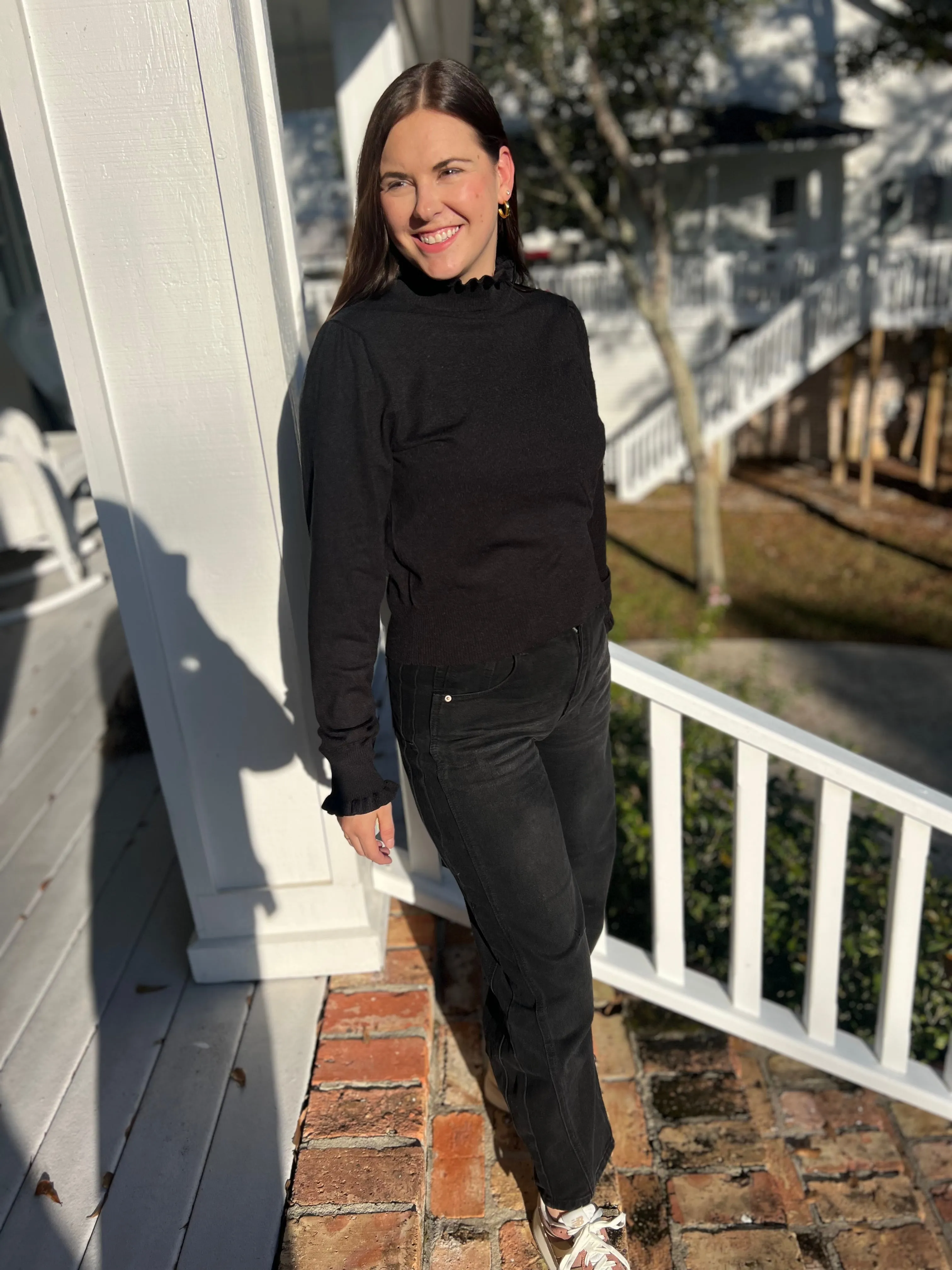 Jacqueline mock turtleneck ruffled top