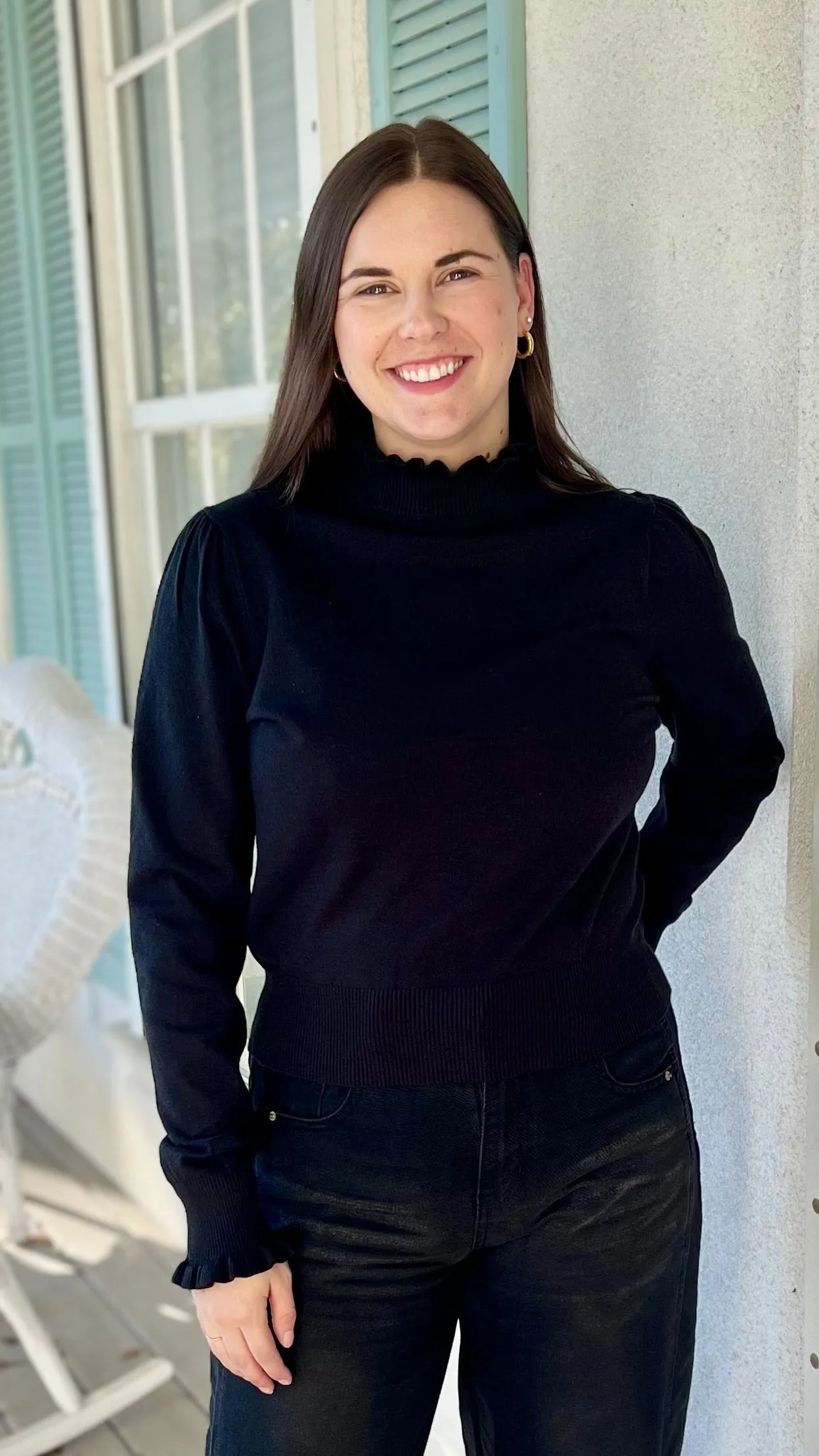 Jacqueline mock turtleneck ruffled top
