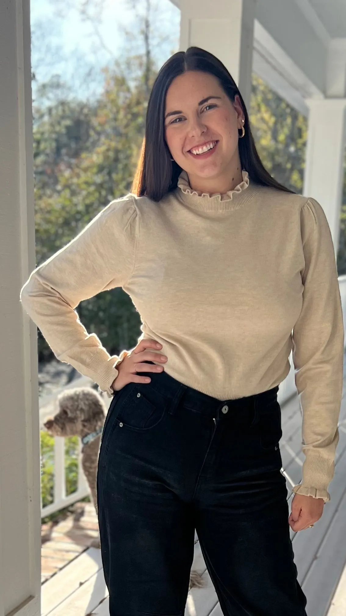 Jacqueline mock turtleneck ruffled top