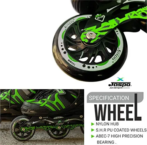 JASPO Radar Adjustable Inline Skates with 100 MM PU Wheel (Medium (35-38), Green)