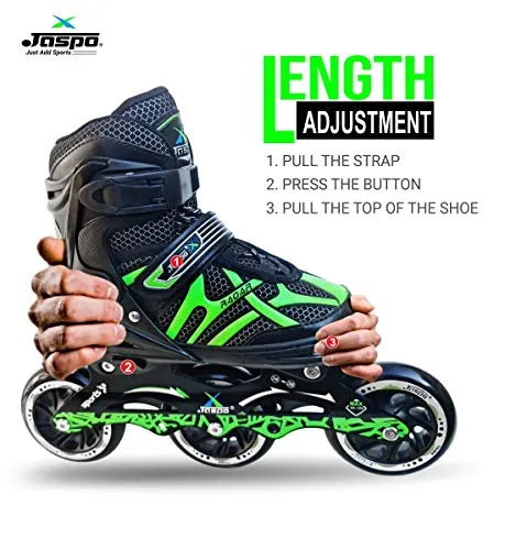 JASPO Radar Adjustable Inline Skates with 100 MM PU Wheel (Medium (35-38), Green)