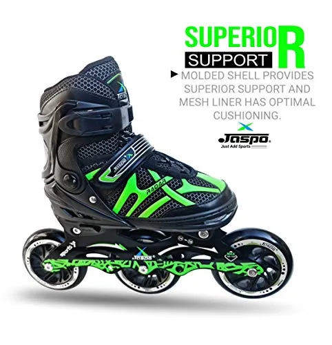 JASPO Radar Adjustable Inline Skates with 100 MM PU Wheel (Medium (35-38), Green)