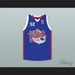 Jimmer Fredette 32 Shanghai Sharks Alternate Blue Basketball Jersey with CBA Patch