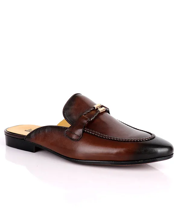 John Foster Genuine Leather Horsebit Mules-Brown