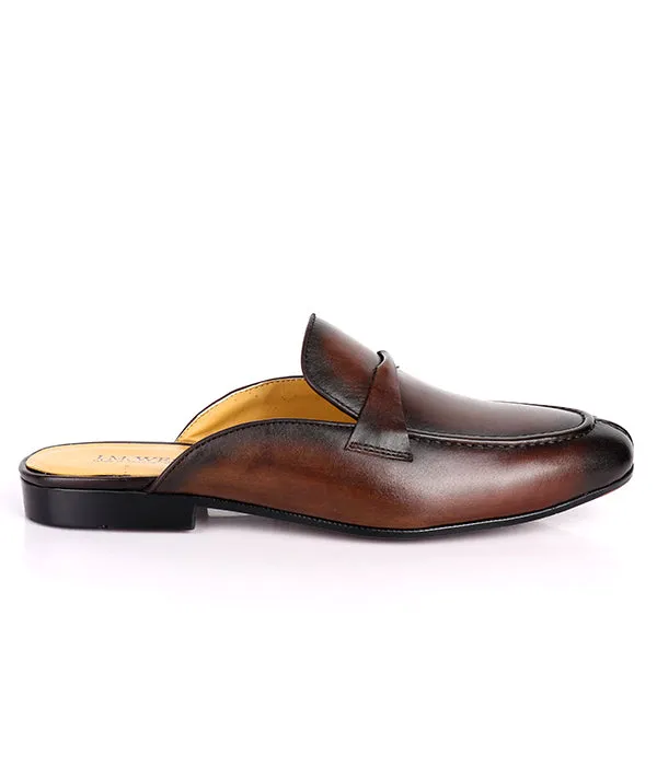 John Foster Plain Genuine Leather  Men's Mules|Brown
