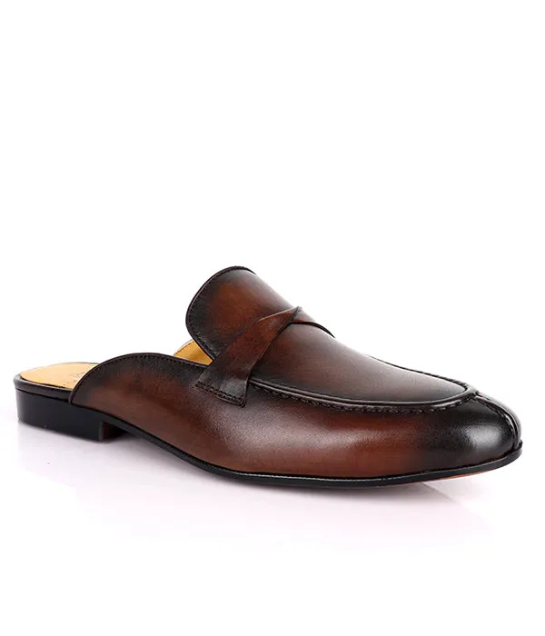 John Foster Plain Genuine Leather  Men's Mules|Brown