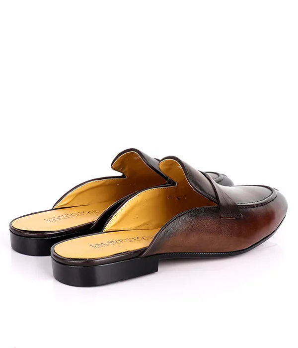 John Foster Plain Genuine Leather  Men's Mules|Brown