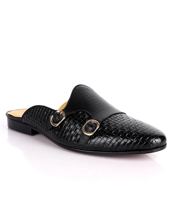John Foster Woven Monk Strap Leather Mules|Black