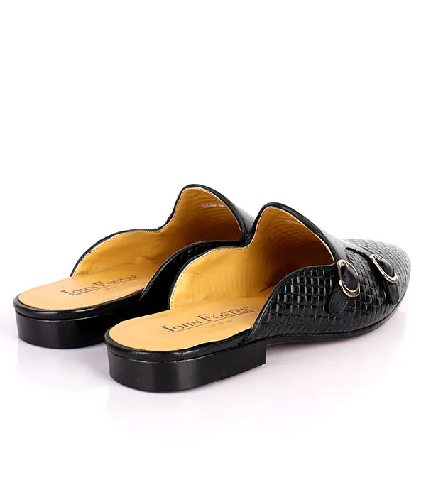 John Foster Woven Monk Strap Leather Mules|Black