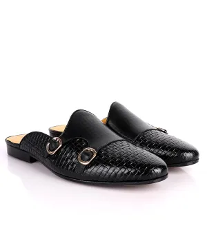 John Foster Woven Monk Strap Leather Mules|Black