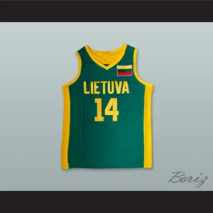 Jonas Valanciunas 14 Lithuania Lietuva Green Basketball Jersey
