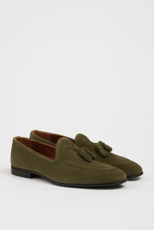 Khaki Suede Tassel Loafers