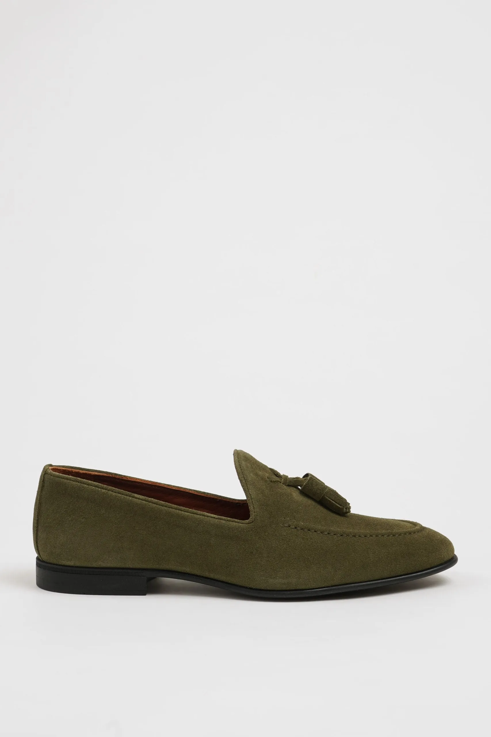 Khaki Suede Tassel Loafers