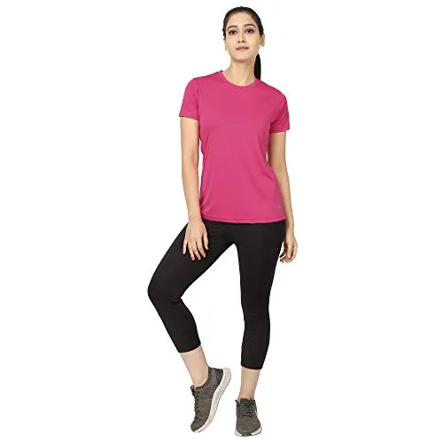 KRONOS Women's Round Neck Dry Fit Gym Sports T-Shirt, Salmon Pink (S)