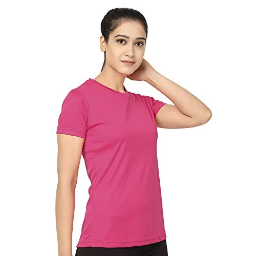 KRONOS Women's Round Neck Dry Fit Gym Sports T-Shirt, Salmon Pink (S)