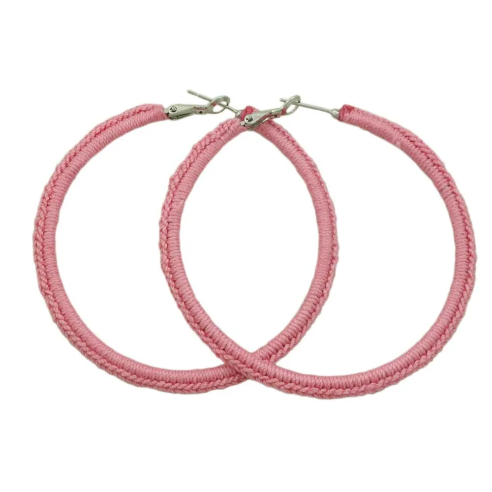 Large Pink Crochet Hoop Pierced Earring - STXE25